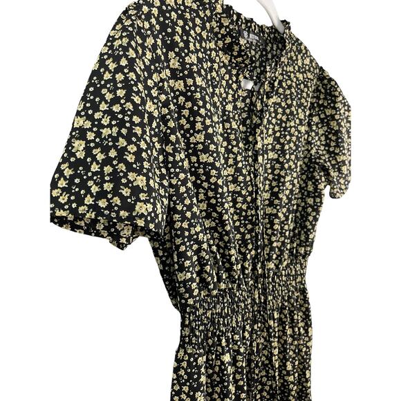 BTFBM Bohemian Black & Yellow Floral Smocked Waist Tiered Maxi Dress Size Medium - Picture 6 of 9